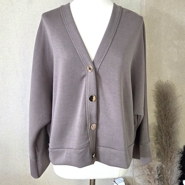Luxe scuba soft fabric relaxed cardi / jacket with gold buttons (M)
