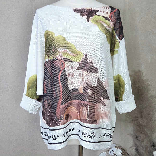 Digital print Italian Countryside scene with graffiti hem (M)
