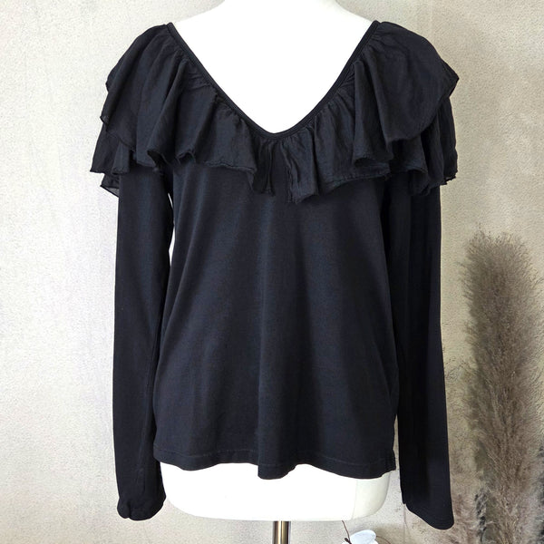 Jersey fitted top with cotton ruffle detail neckline (S-M)