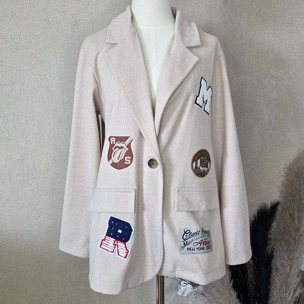 Varsity style herringbone tweed fabric blazer (S-M)