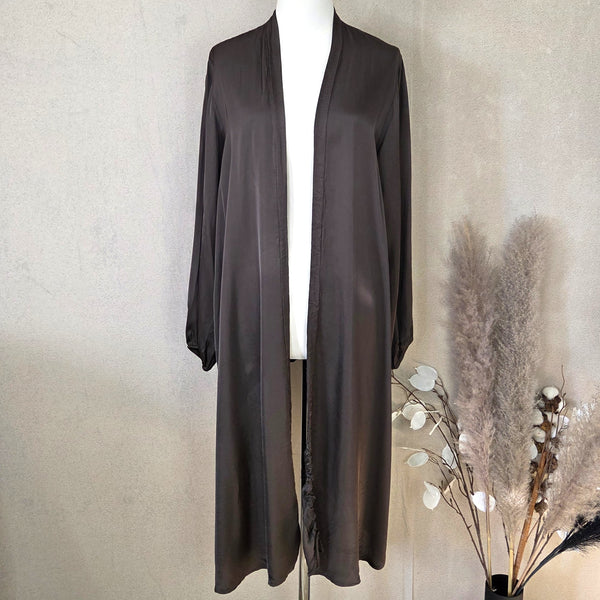 Silk blend hi lo kimono style overtop with drawstring front detail (M)