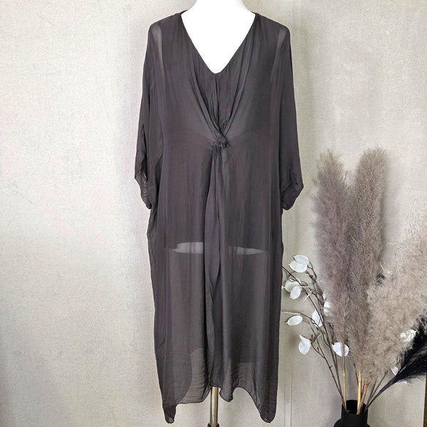 Silk blend twist detail longline V-neck top (M-L)