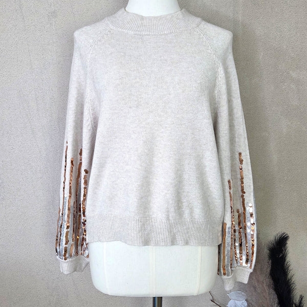 Fine knit jumper with balloon sleeves and sequin detail (S-M)