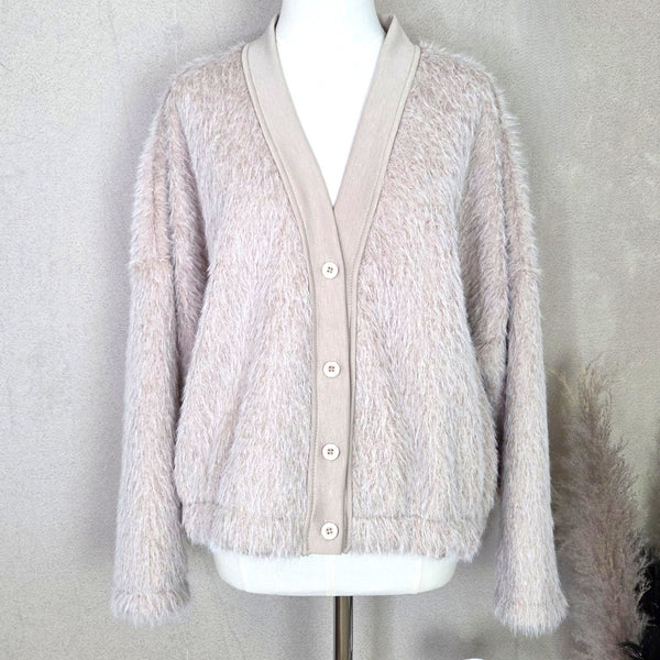 Stylish shaggy fabric jacket with scuba fabric trim (M-L)