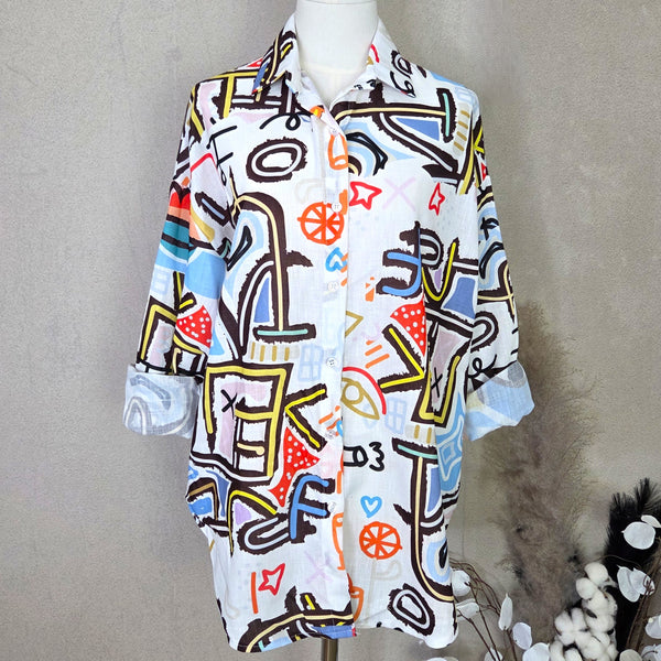 Cotton mix shirt with random chaos print (M-L)