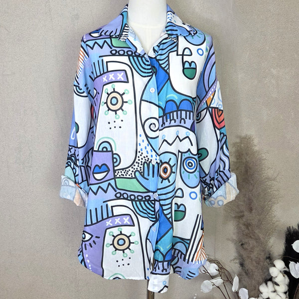 'Picasso' style print cotton mix shirt