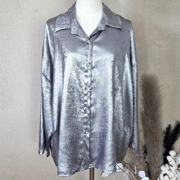 Soft touch relaxed drop shoulder metallic shirt (M)