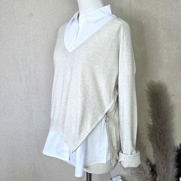 2 Piece shirt and V-neck polyamide jumper co-ord with side zip element (M-L)