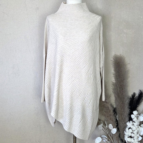 Roomy hi-lo asymmetric pattern fine knit jumper (M-L)