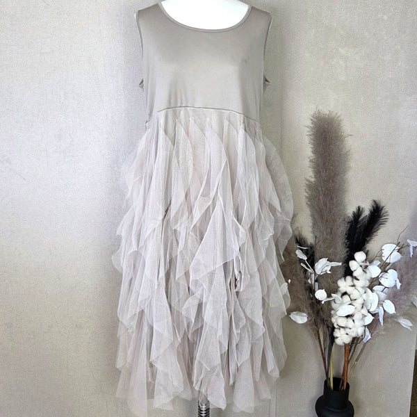Sleeveless dress with sheer rara ruffle panel (M-XL)