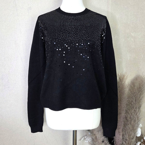 Fine knit crew neck cosy jumper with cascading crystal detail (S-M)