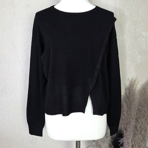 Angora mix fine knit jumper with cross over detail (M)