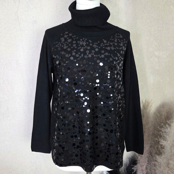 Cosy fine knit roll neck jumper with quality sewn on sequins
