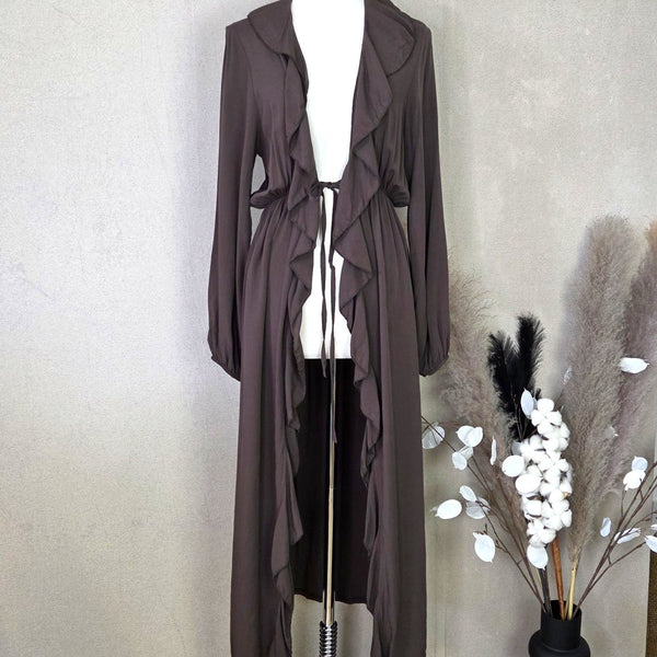 Viscose over dress with ruffle detail, tie front and elasticated waist (M-L)