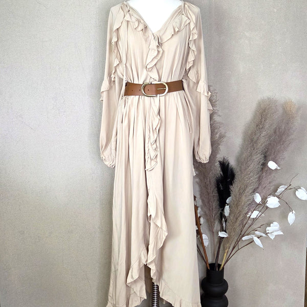 Viscose dress with ruffle detail and flattering split (belt not included) (M-L)
