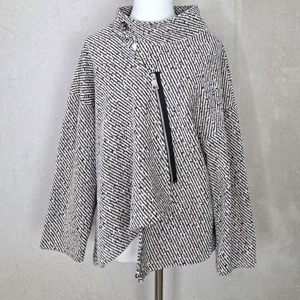 Viscose and lurex mix soft and comfy jacket with asymmetric zip and button collar (M-L)