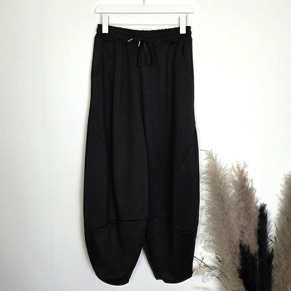 Soft scuba fabric cocoon pants with pockets and drawstring