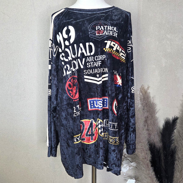 Long line crushed velour stretch fabric racer theme top/dress (M-L)