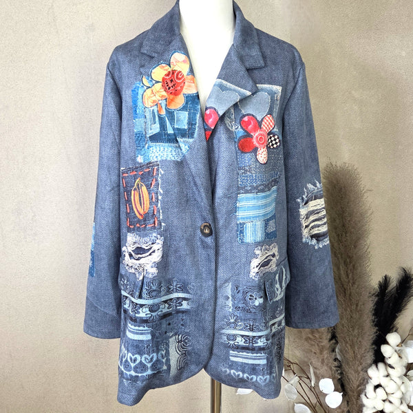Flower print scuba fabric blazer (M-L)