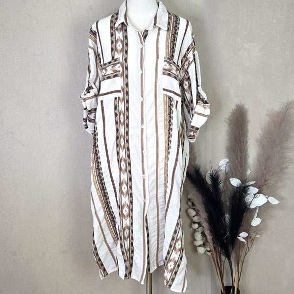 Artisan style woven fabric button shirt dress (L-XL)