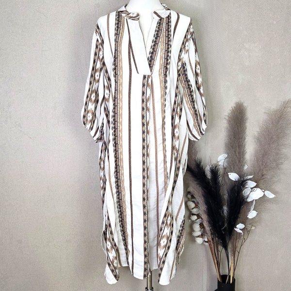 Artisan style woven fabric button shirt dress (L-XL)