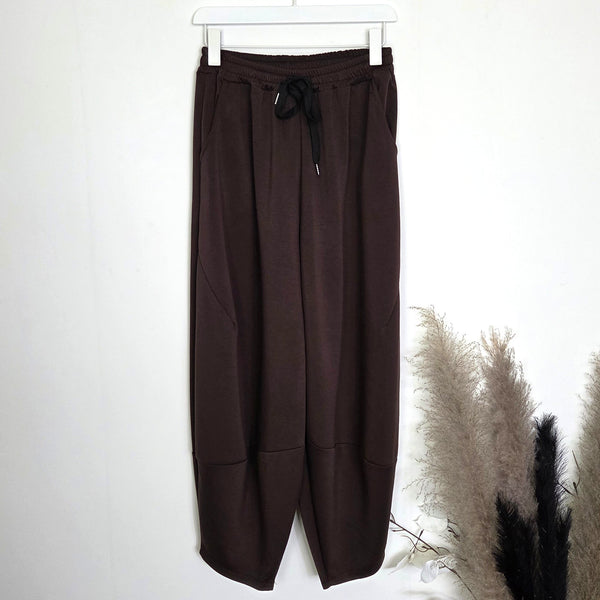 Soft scuba fabric cocoon pants with pockets and drawstring