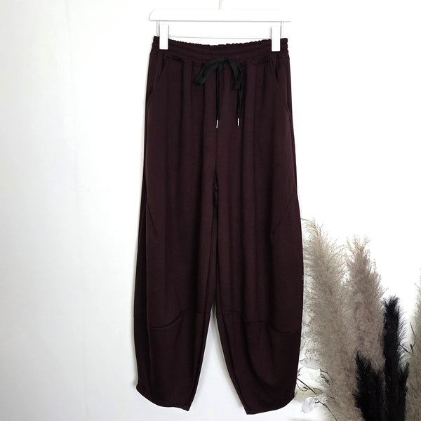 Soft scuba fabric cocoon pants with pockets and drawstring