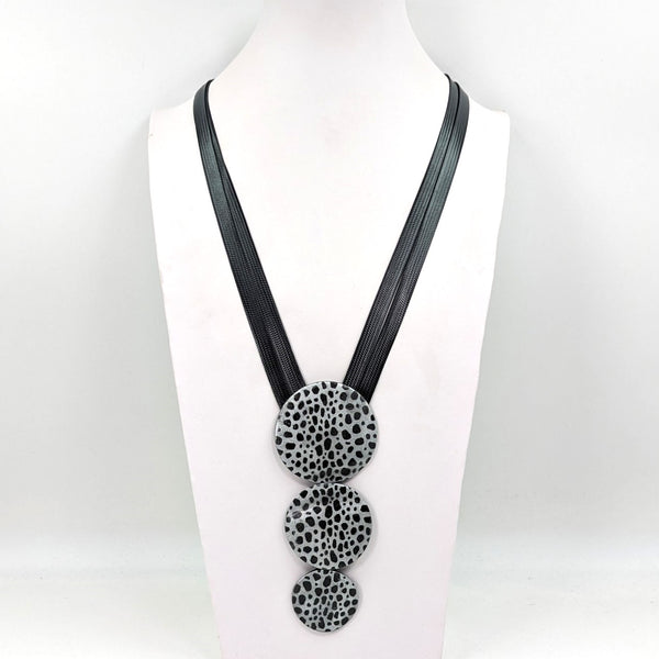 Luxury triple painted shell pendant on flat wax cord necklace