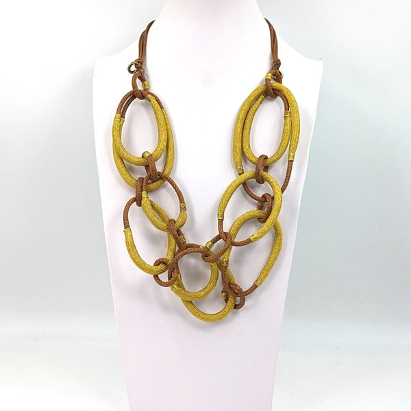 Luxury necklace with metallic fabric interlinked rings