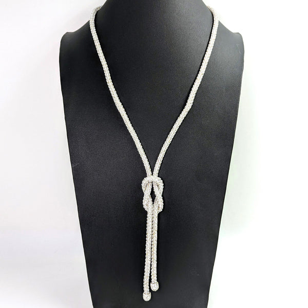 Mini pearl and crystal long Y-Shape necklace with feature knot