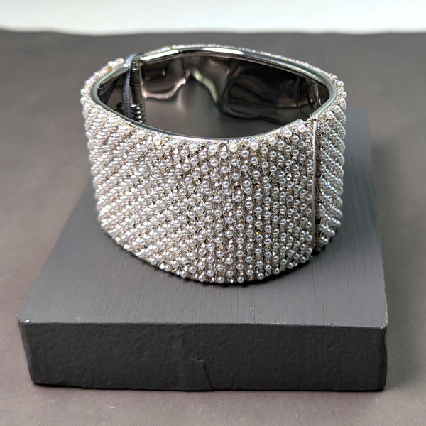 Mini pearl and crystal hinged wide cuff