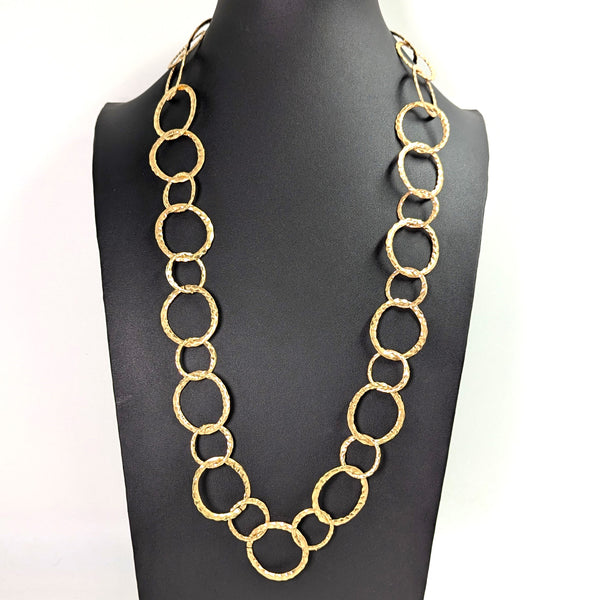 Long round links chain necklace with a soft hammered texture and burnished plating