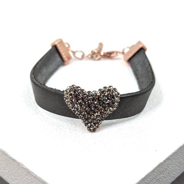 Leather bracelet with crystal diamante heart feature