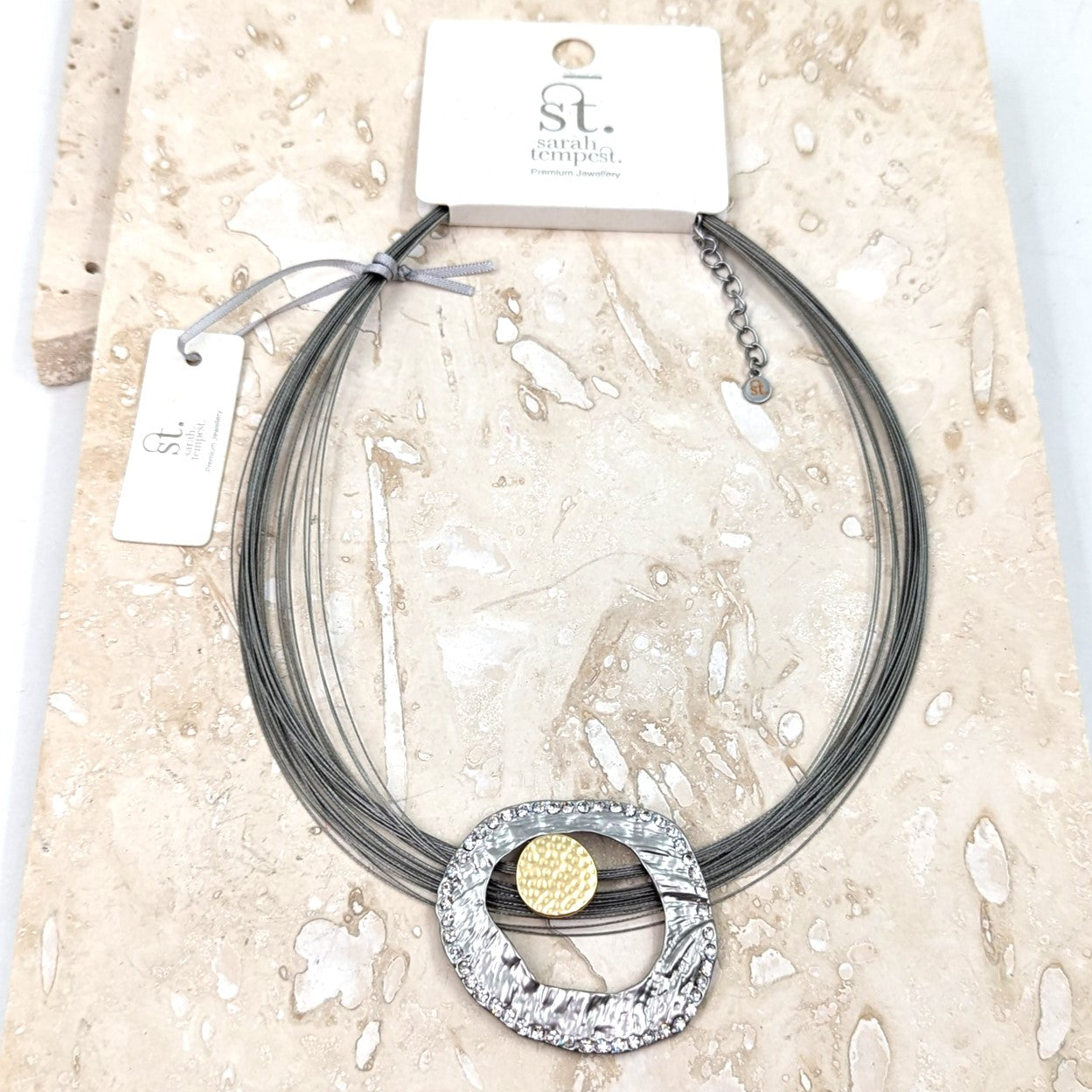 Organic shape with crystals on multi wire necklace – Tempest Designs