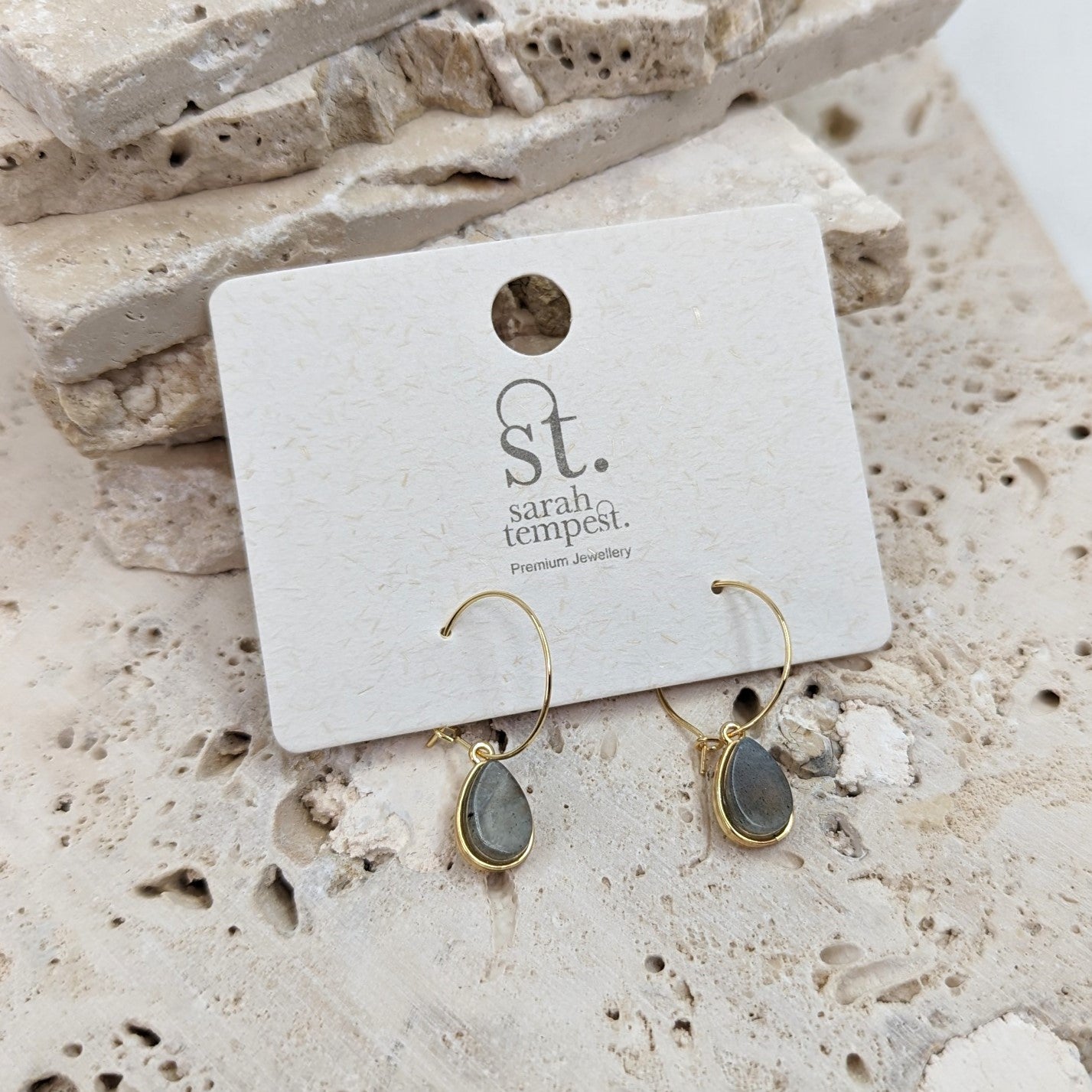 Fine hoop earrings with semi-precious drop – Tempest Designs