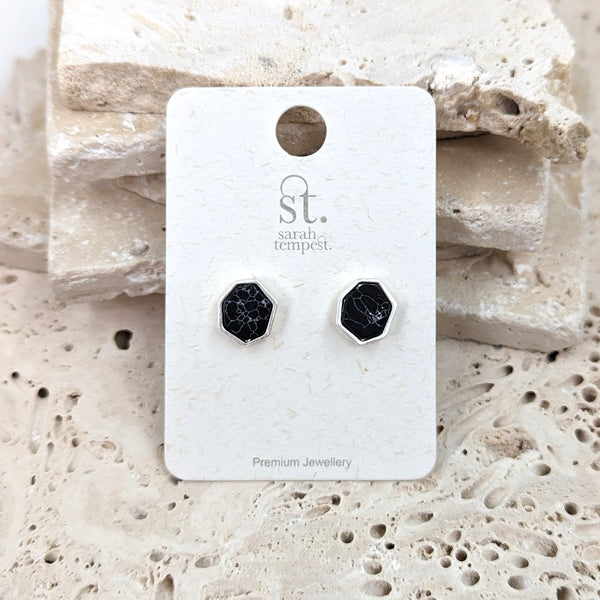 Semi precious geometric shape stud earrings