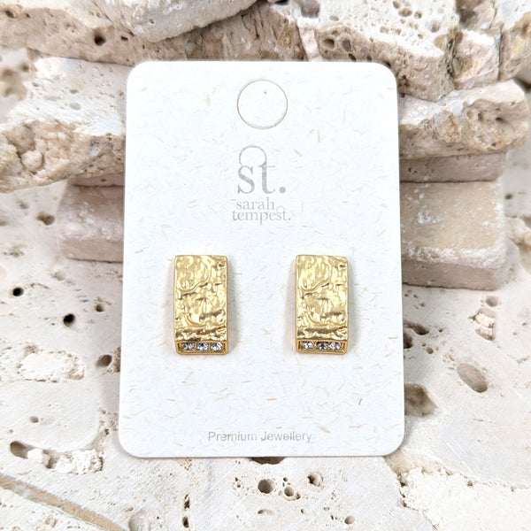 Textured rectangle earrings with inconspicuous crystals