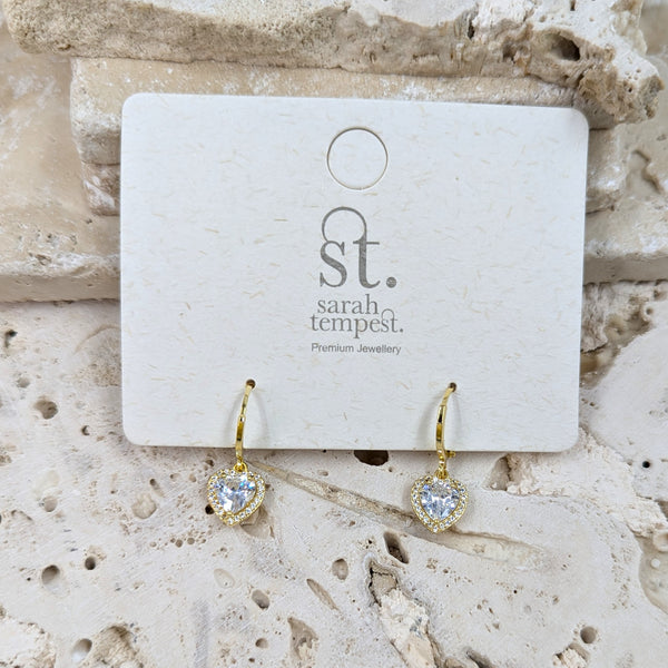 Little CZ heart drop on hoop earring