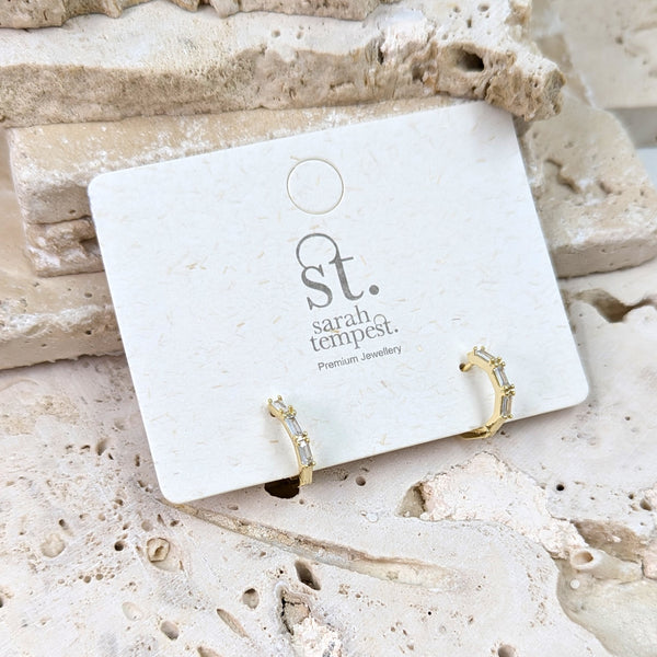Baguette CZ set little hoop earrings