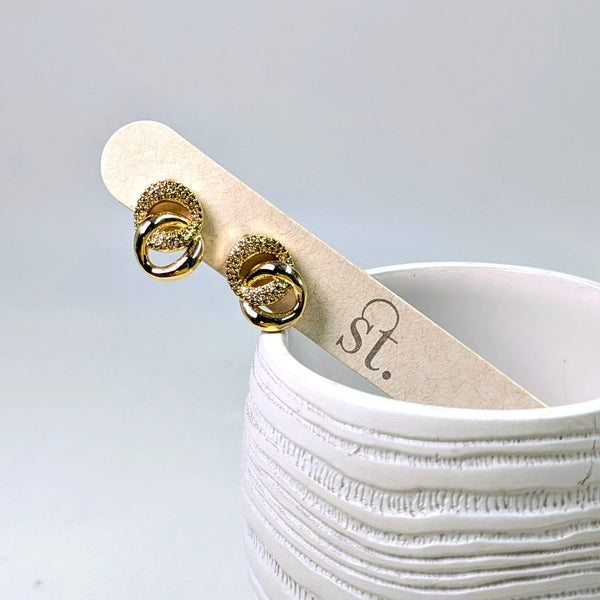 Luxe plain and CZ encrusted dual links earrings