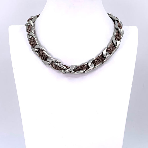 Antique silver loop chain choker style necklace