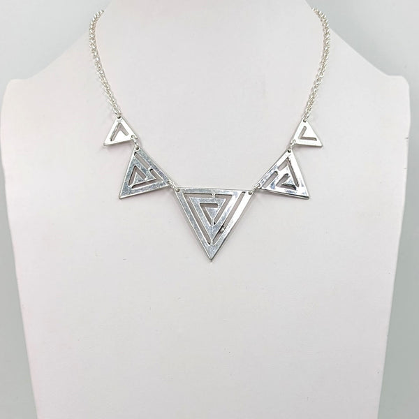 5 geometric triangles on short necklace chain