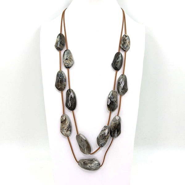 Resin and suede double strand necklace