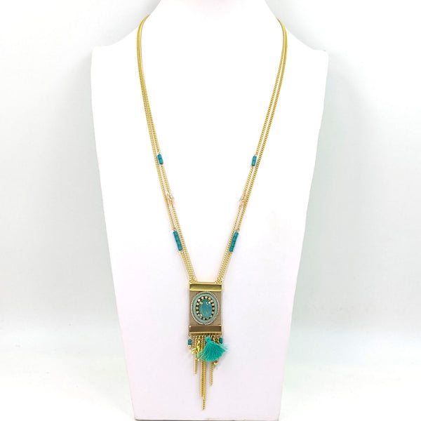 Long boho style necklace with tassel & droppers details