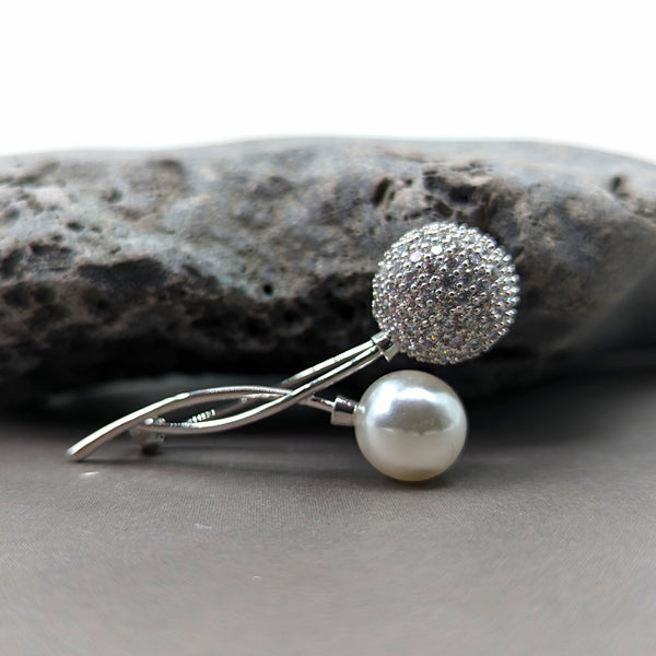 White pearl and crystal brooch