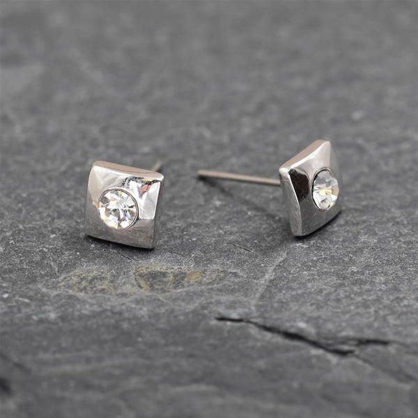 Mini square stud with crystal