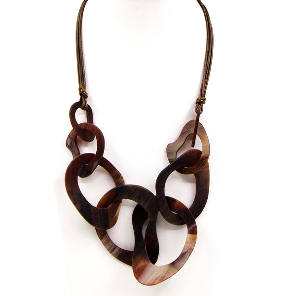 Adjustable short or mid length rustic resin link necklace