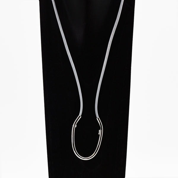 Simple long grey PU necklace with contemporary