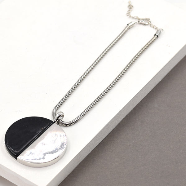 Half marble resin circle pendant statement necklace