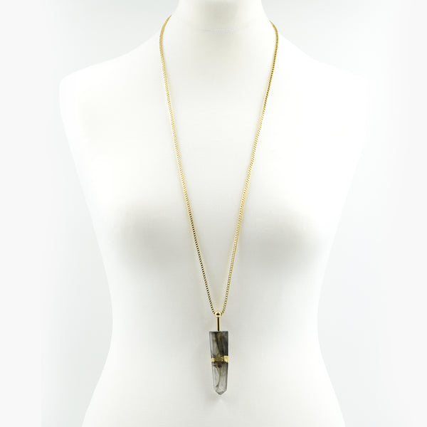 Long box chain necklace with statement resin pendant